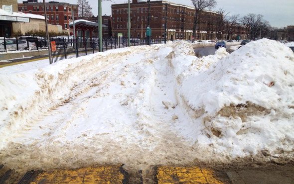 Snowed in Green Line in Allston