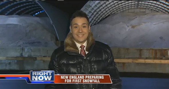 Channel 7 reporter live at a salt pile