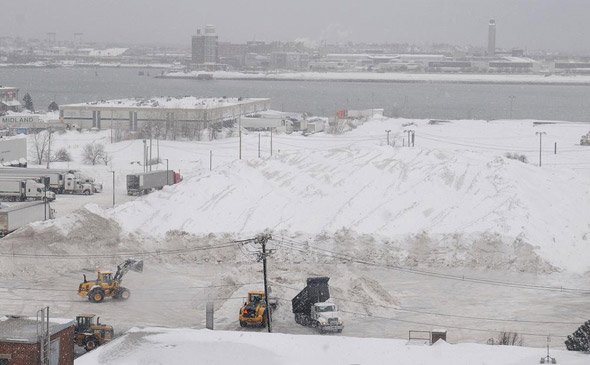 Snow farm on the South Boston waterfront