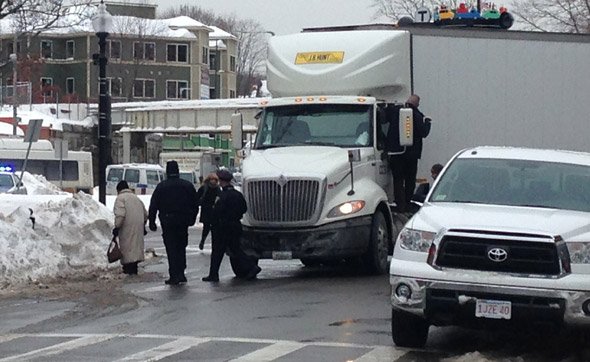 Stuck truck in Roslindale Square