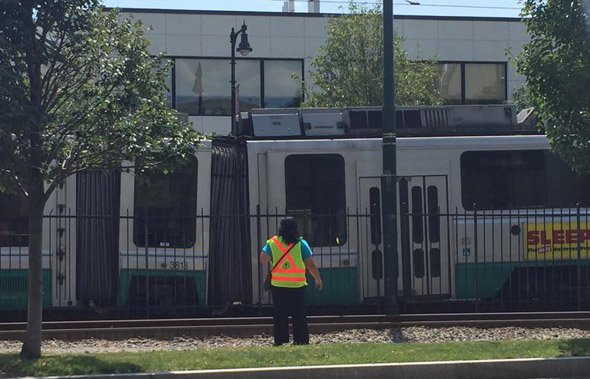 Derailed Green line trolley on Commonwealth Avenue