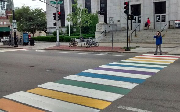 Colorful crosswalk in Central Square, Cambridge