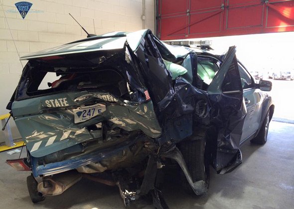 State Police cruiser in ruins