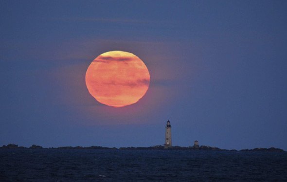 Harvest moon over Graves Light