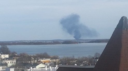 Hingham tire fire as seen from South Boston