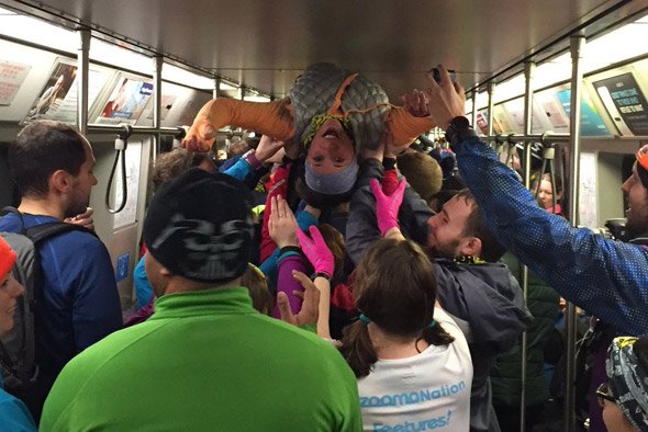 November Project participants on a Red Line train