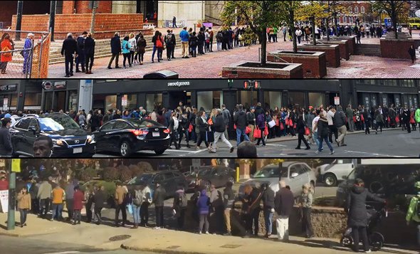 People standing in lines in Boston