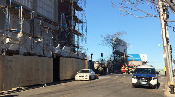 Crash into scaffolding in East Boston