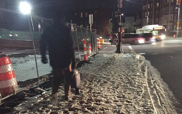 Dangerous sidewalk across from Forest Hills MBTA station