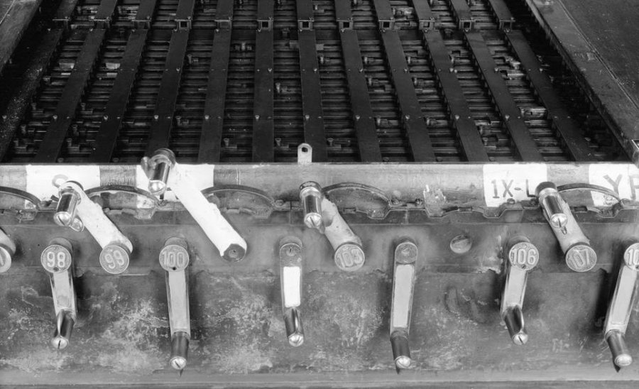 Levers and interlocking board at South Station's old Tower 1