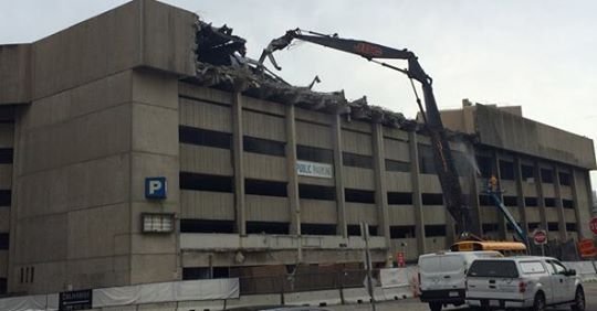 Garden garage being demolished