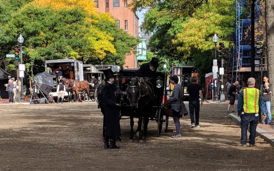 Dartmouth Street with horses and dirt