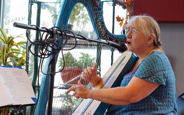 Harpist at Tony's Market in Roslindale