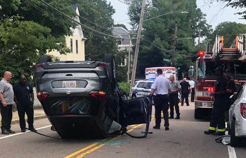 Flipped car