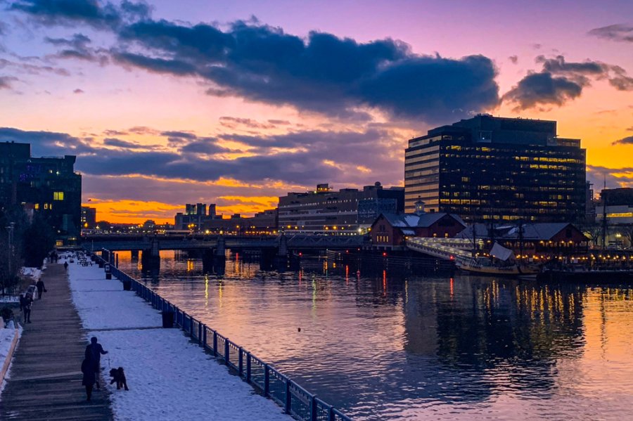 Sunset over Fort Point Channel