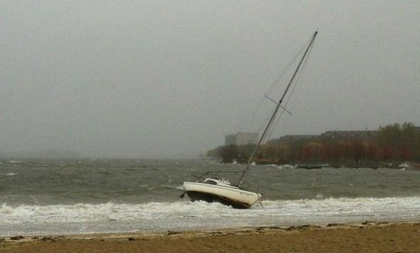 Boat during Hurricane Sandy on Carson Beach