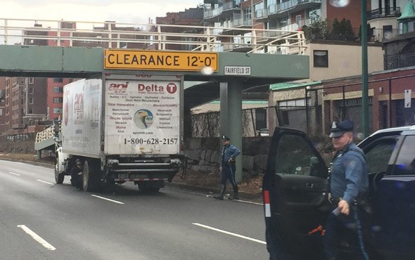 Stuck truck at Storrow Drive overpass