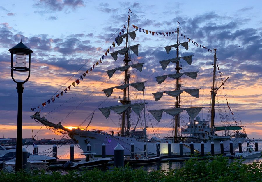 Colombian tall ship ARC Gloria at Fan Pier in Boston Harbor