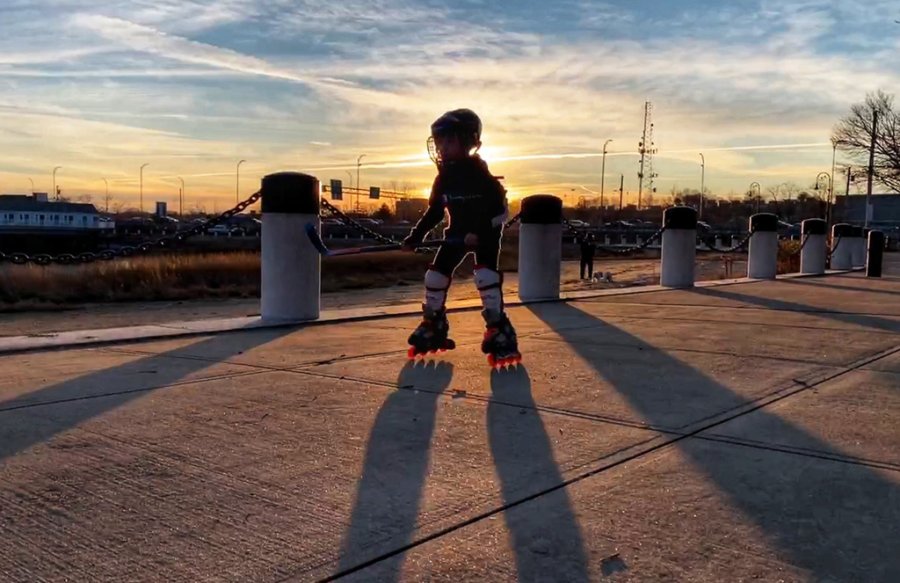 Skater at sunset on Savin Hill