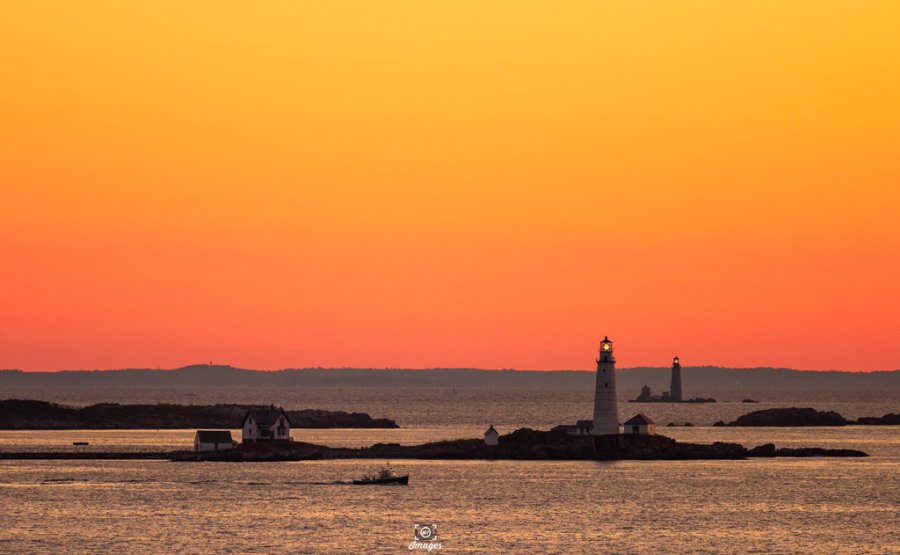 Sunrise over Boston and Graves lighthouses