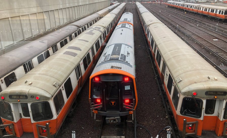 New Orange Line cars at Wellington