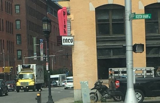 Pink Taco sign is up on Congress Street