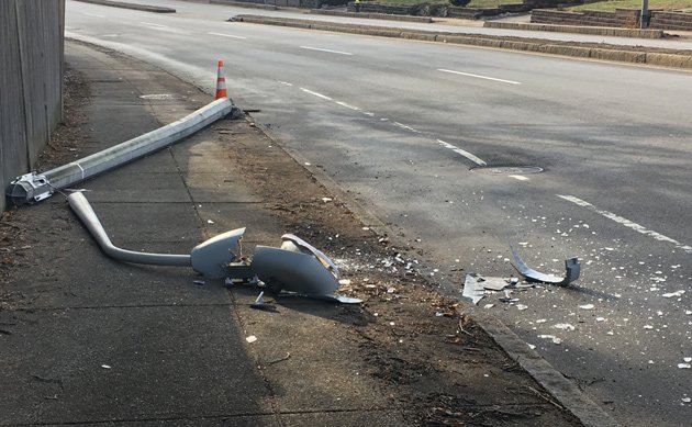 Another downed light pole on Centre Street in Jamaica Pain