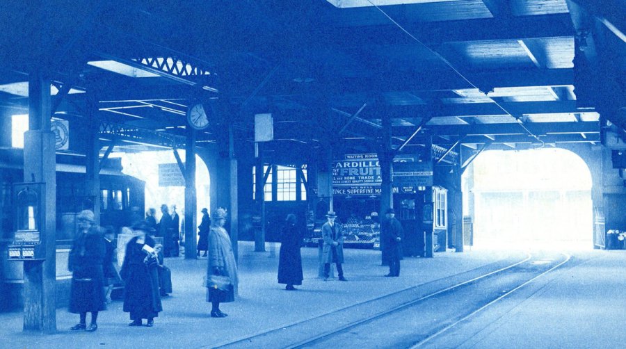 Trolley station in old Boston