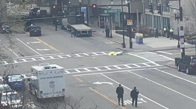 Scene of bicycle crash at Massachusetts and Harrison avenues