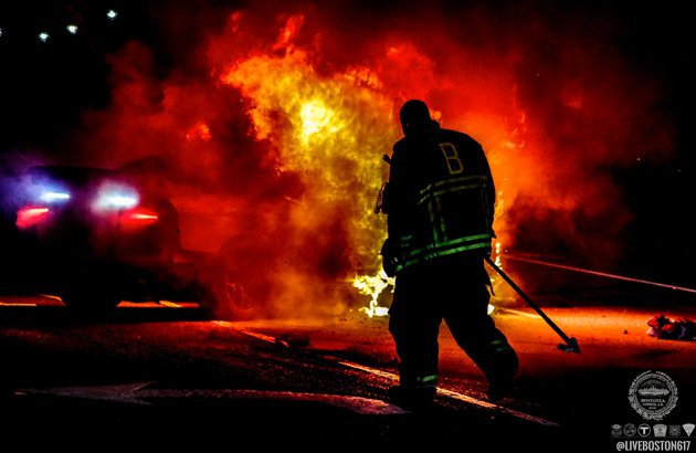 Firefighter at car fire