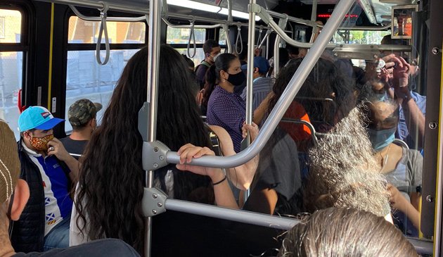 Packed Blue Line substiution bus