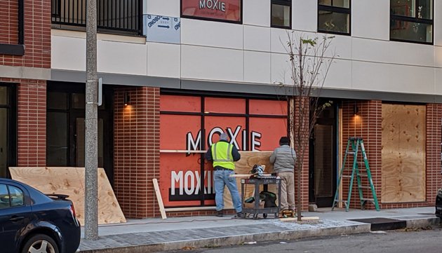 Boarding up on Washington Street in Jamaica Plain