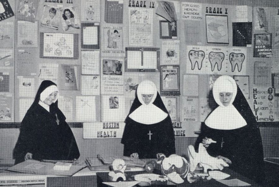 Three nuns in a classroom