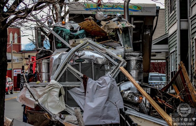 Remains of a house embedded in a tractor