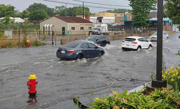 Flooded road in Saugus.