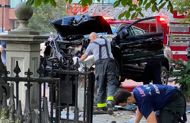 Smashed up truck at the Public Garden