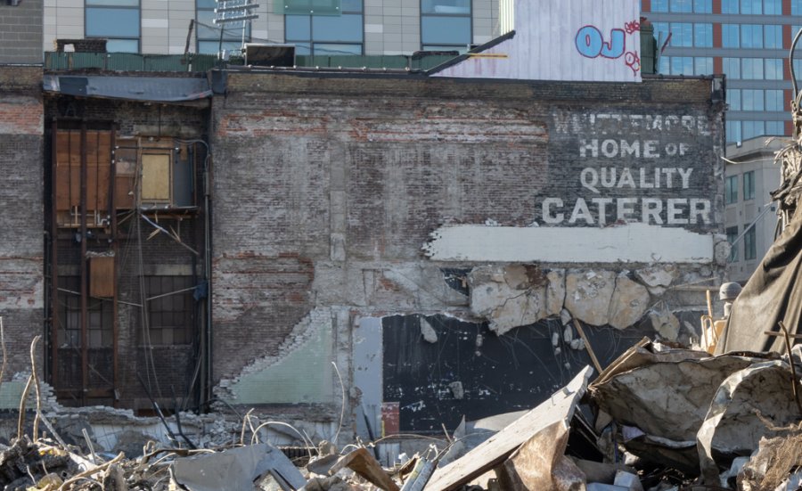 Painted wall shows former home of Whittemore Caterer on Boylston Street