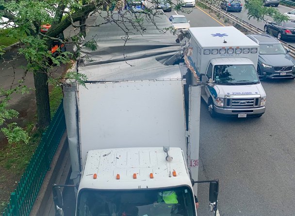 Peeled back truck on Storrow Drive