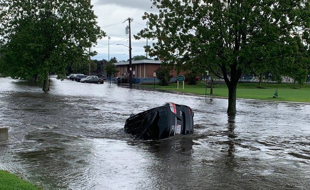 Car in Cheesecake Brook in Newton