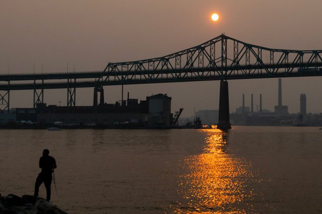 Hazy sunset over the Tobin Bridge