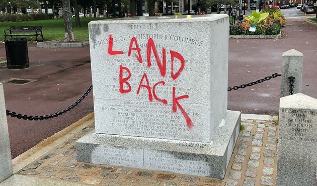 Base of former Christopher Columbus statue in his epnonymous North End park