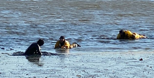 Woman in mud in Dorchester