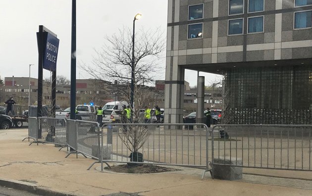 Boston Police headquarters being surrounded by fencing