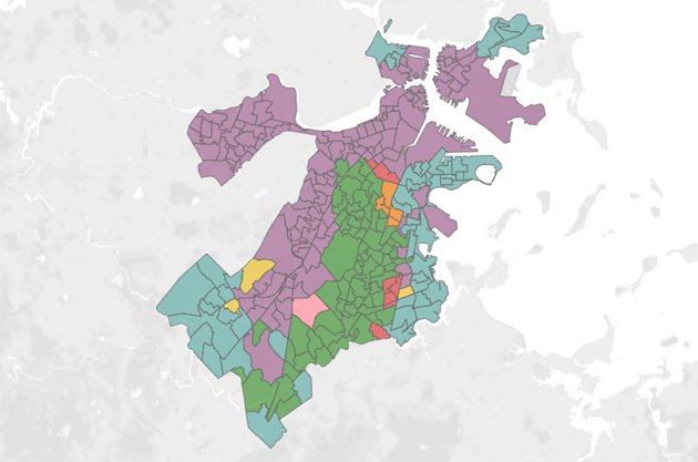 Map of Boston preliminary election results by precinct