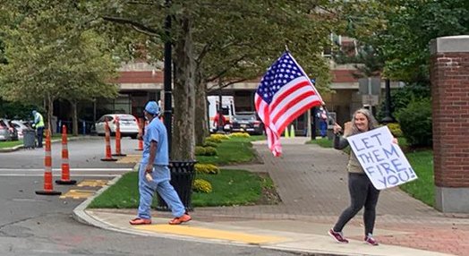 Protester outside Boston Medical Center