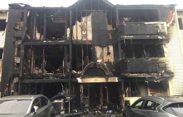 Aftermath of fire at 1214 VFW Parkway in West Roxbury