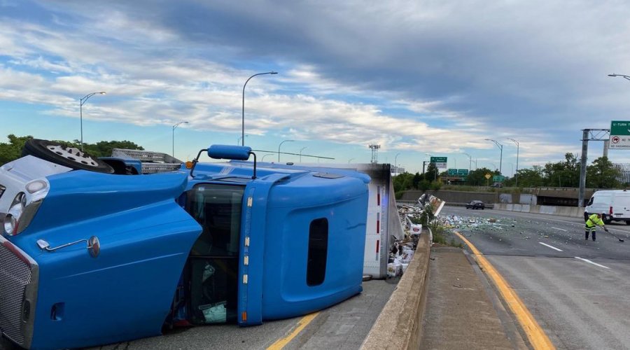 Tipped over beer truck in Allston