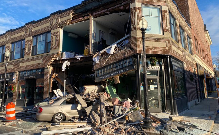 Car into building in Roslindale Square