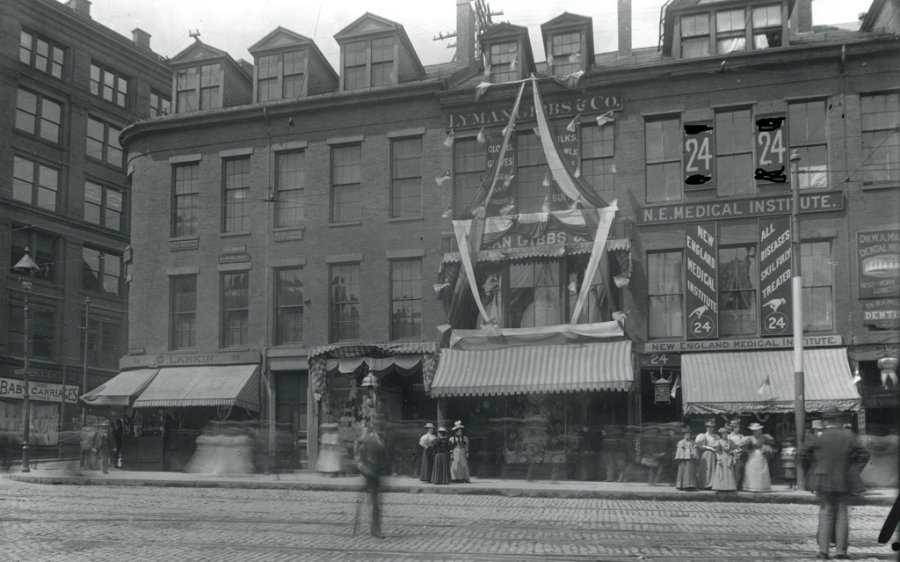 Bunting on a building in old Boston