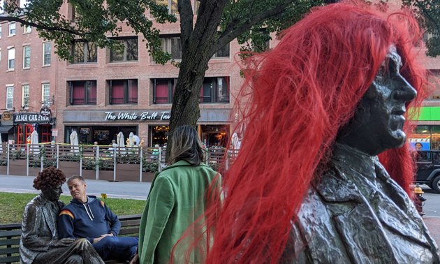 James Michael Curley statues in wigs